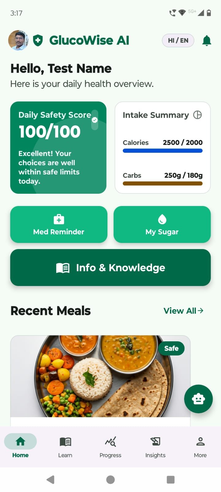 GlucoWise AI Daily Dashboard
